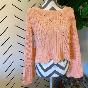 Aerie Light Peach Pink Cropped Knit Sweater